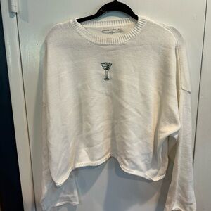 moon & madison White Knit Sweater with Embroidered Martini